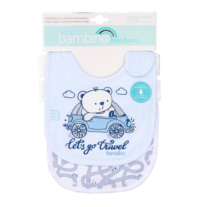 Set 2 Babero Algodón Impermeable Celeste Transportes Niño-0