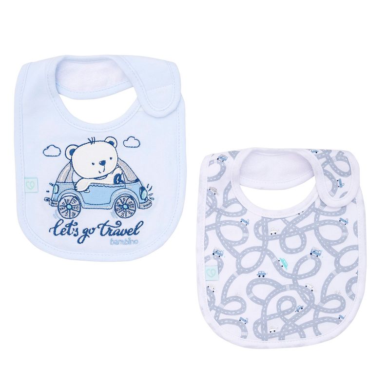 Set 2 Babero Algodón Impermeable Celeste Transportes Niño-1