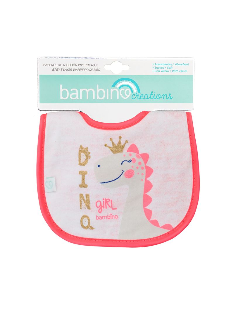 Babero De Algodón Impermeable Bambino  Dino Fucsia-2