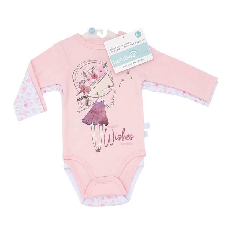Set 2 Bodys Manga Larga Rosado Hada Nina 6 - 9 Meses 6-9 meses