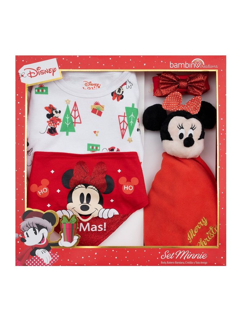 Set 4 Piezas Navidad Blanco Minnie Nina 9-12 Meses