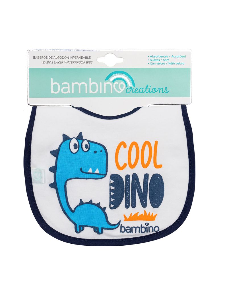 Babero De Algodón Impermeable Bambino  Dino Blanco-3