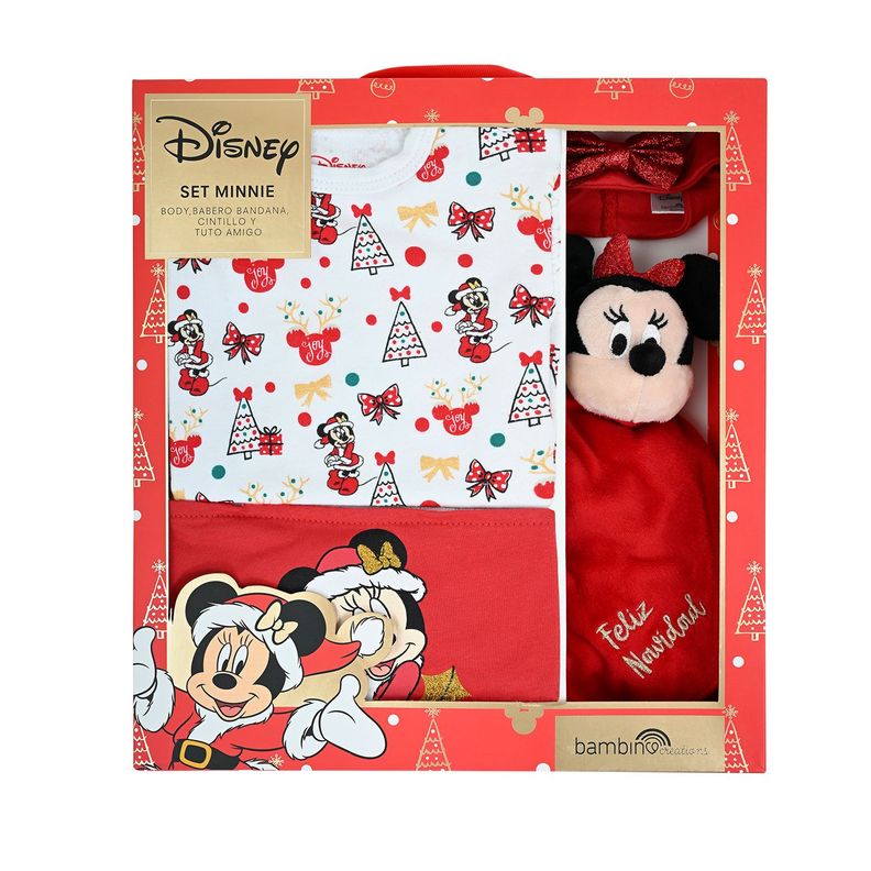 Set 4 Piezas Navidad Minnie Muerdago Nina Rojo 9-12 meses