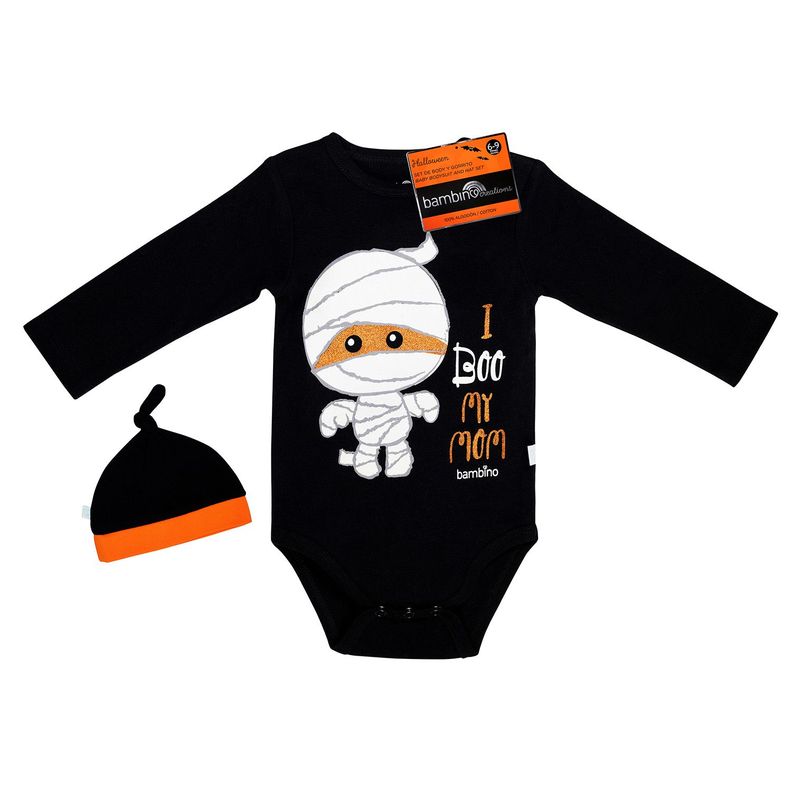Body Y Gorrito Halloween Momia Nino 3-6 Meses Negro