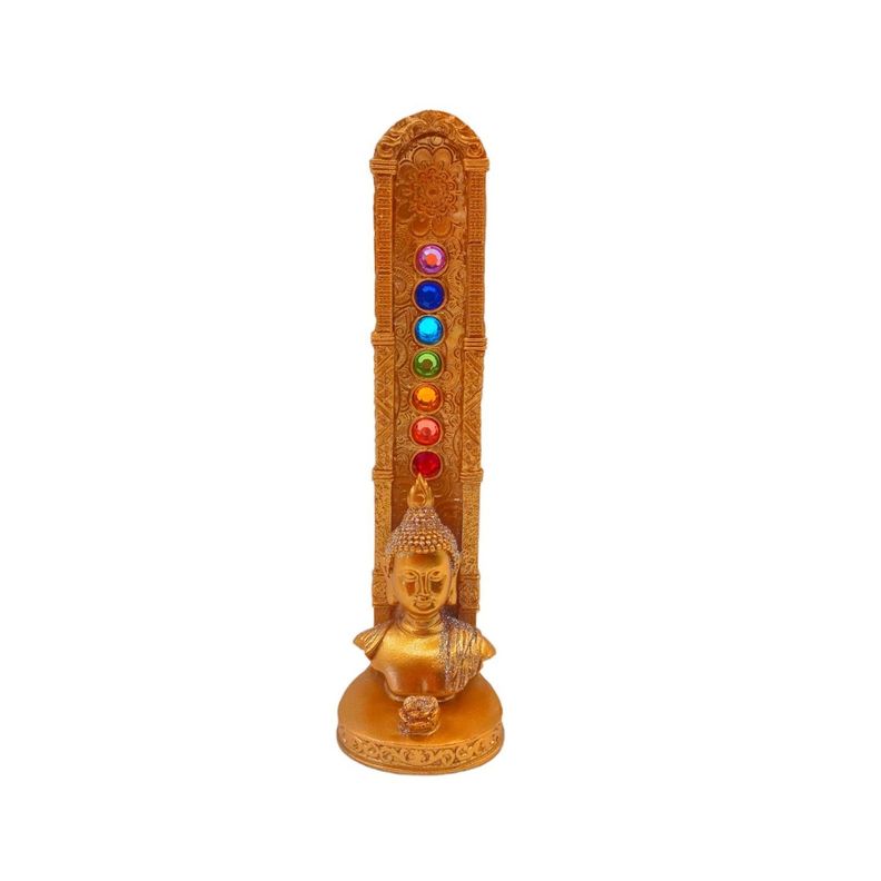 Porta incienso buda mudra poliresina 19cm dorado-0