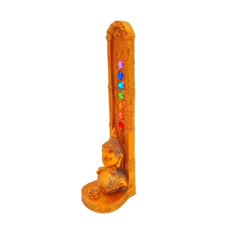 Porta incienso buda mudra poliresina 19cm dorado-2
