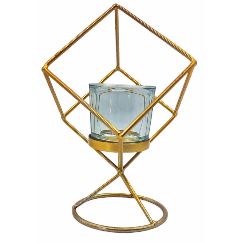 Porta Vela Candelabro De Metal Dorado Incluye Frasco 14x20cm-0