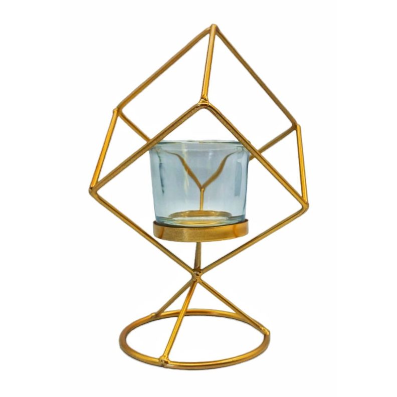 Porta Vela Candelabro De Metal Dorado Incluye Frasco 14x20cm-2
