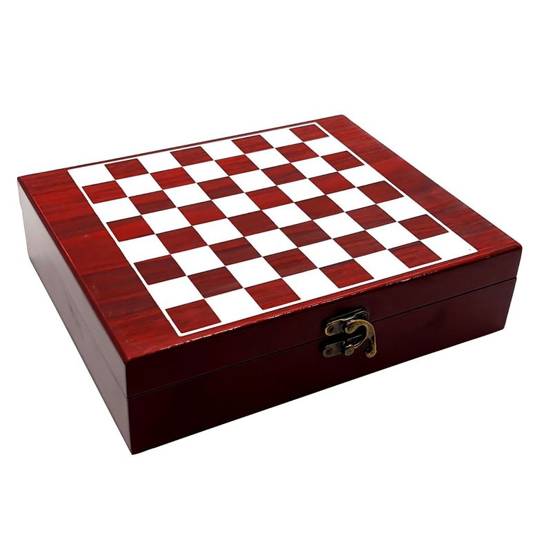 Petaca ajedrez set con shot tablero madera 19x19cm-1