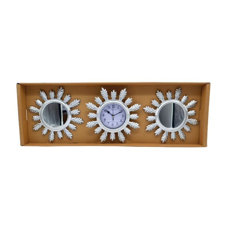 Reloj Mural Pared Con Espejo 16cm Diametro Flores-2