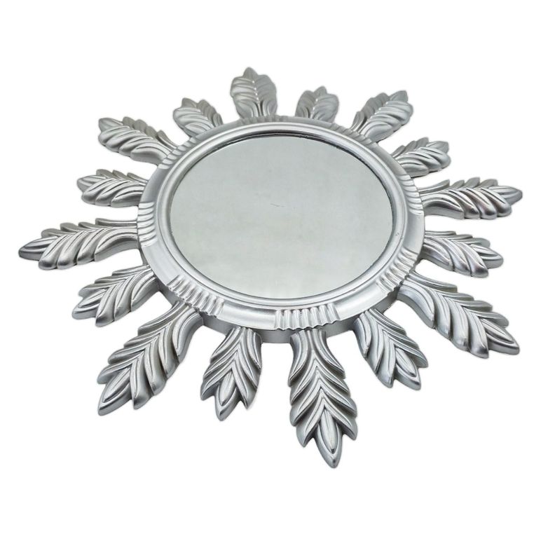 Espejo De Pared Mural Decorativo 25cm Diseño Flor Plateado-0