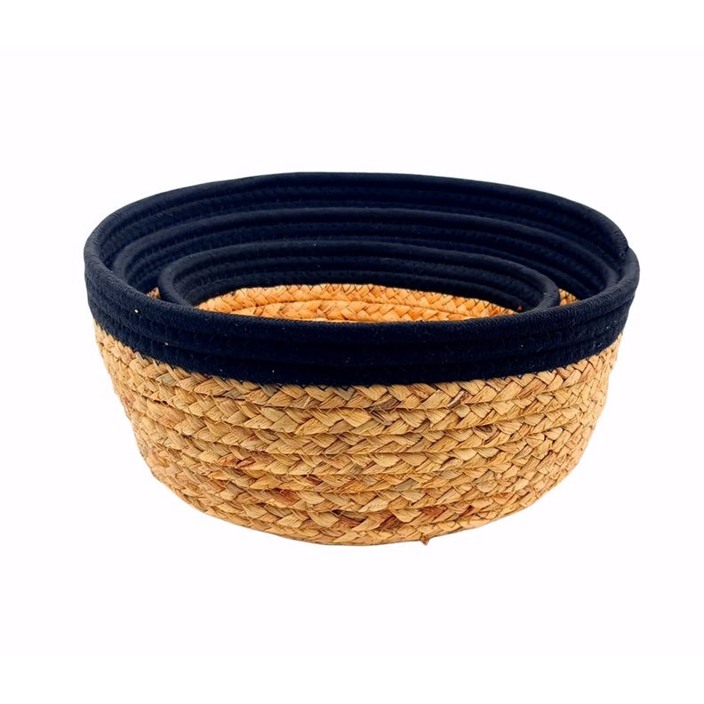 Panera Canasto Rattan Set 3 Piezas Beige Negro-2