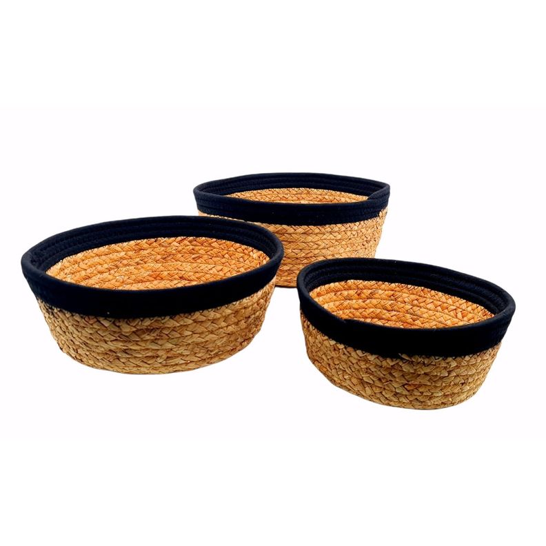 Panera Canasto Rattan Set 3 Piezas Beige Negro-0