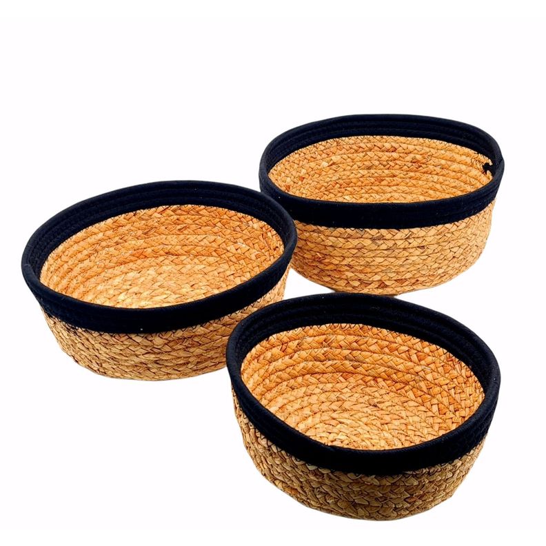 Panera Canasto Rattan Set 3 Piezas Beige Negro-1