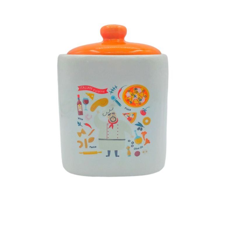 Azucarero especiero frasco loza 14c14c18cm 1500ml naranja-0