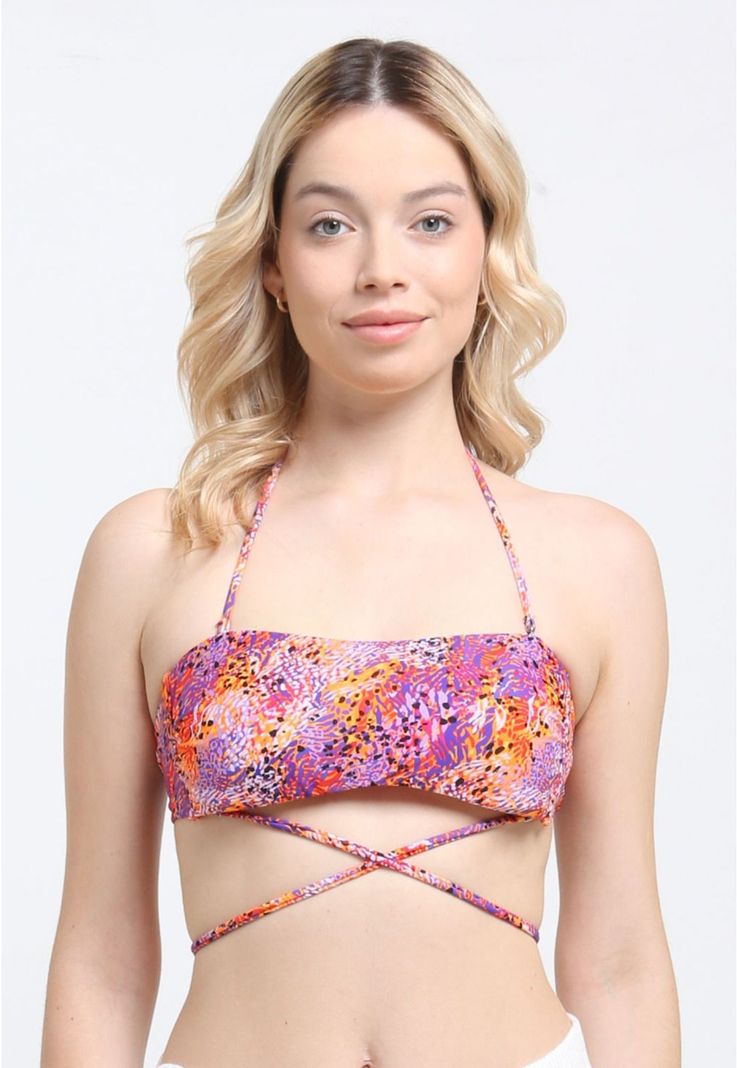 Bikini bandeau strapless estampado naranja-0