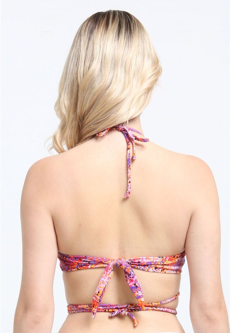 Bikini bandeau strapless estampado naranja-1
