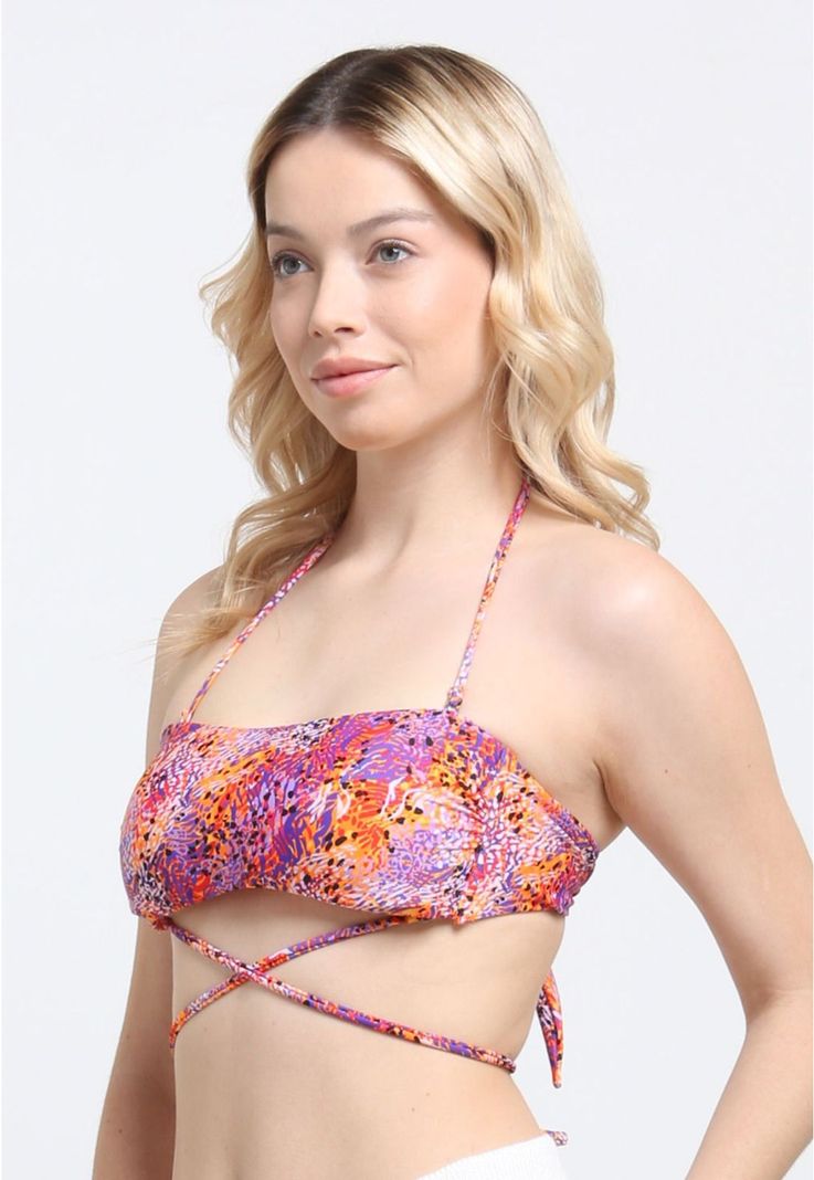 Bikini bandeau strapless estampado naranja-2