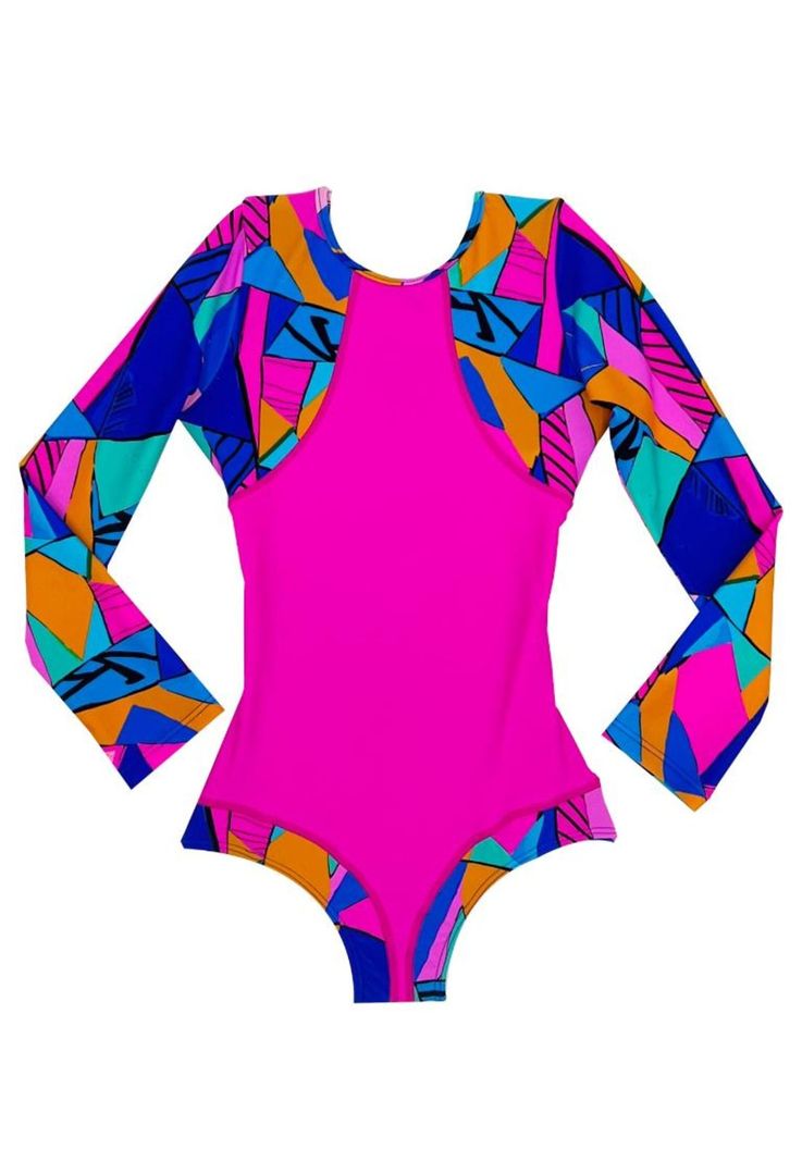Traje de baño de niña manga larga fucsia-0