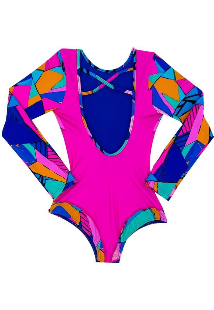 Traje de baño de niña manga larga fucsia-1