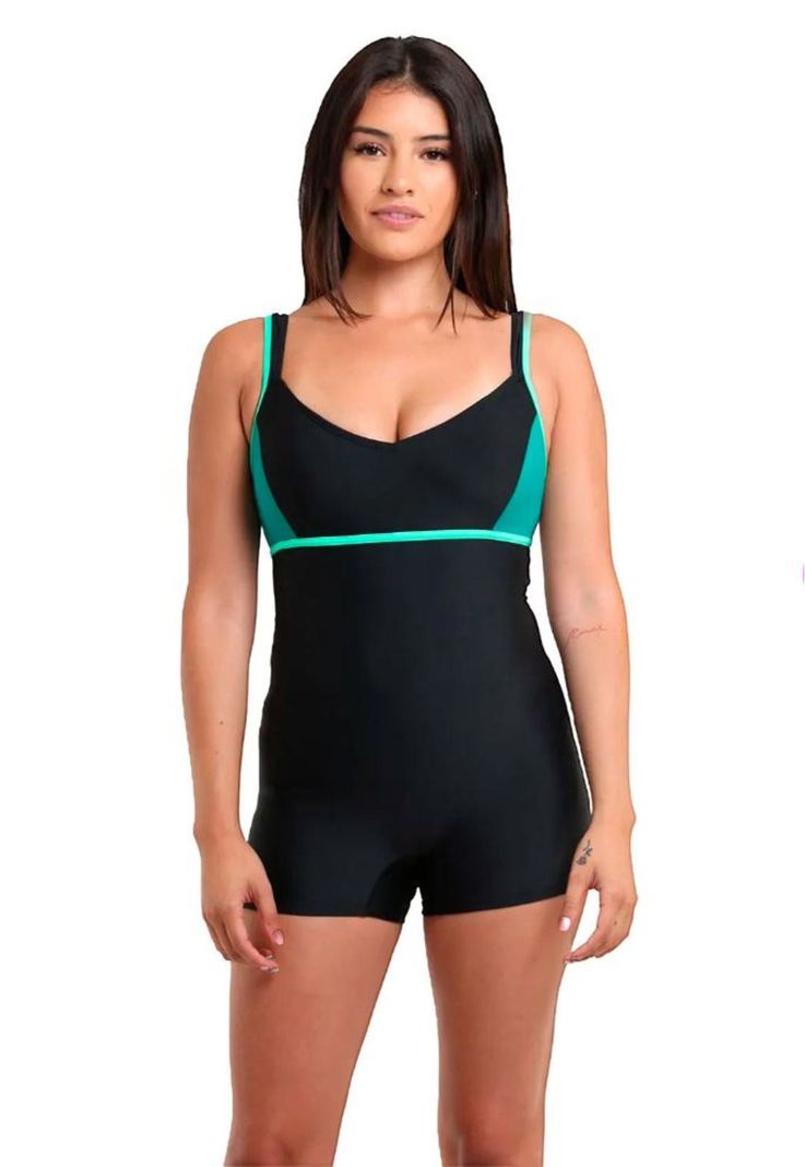 Traje De Baño Deportivo Con Piernas Breteles Ajustables Verde-0