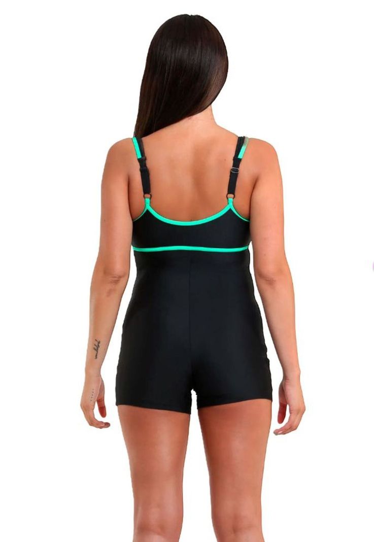 Traje De Baño Deportivo Con Piernas Breteles Ajustables Verde-2