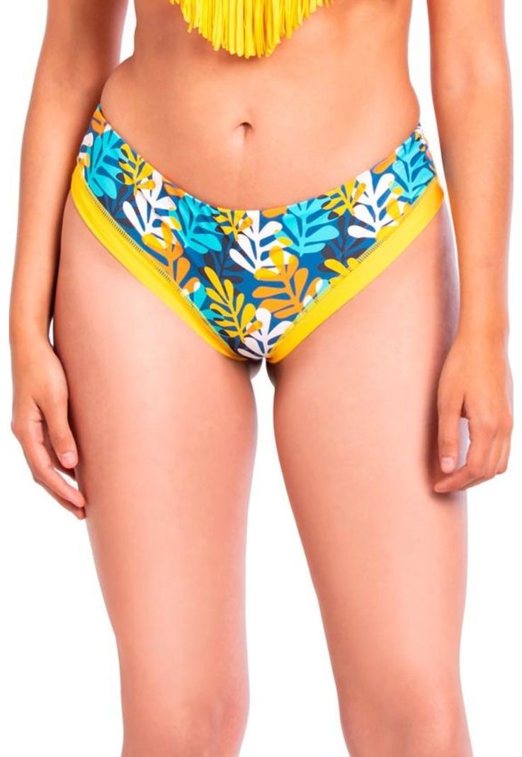 Bikini calzón tanga tiro alto estampado amarillo-0