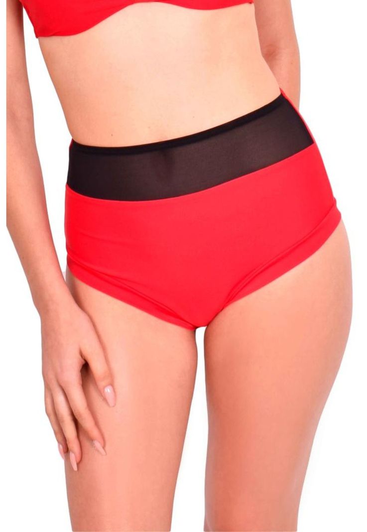Bikini calzon pin up con transparencia color rojo