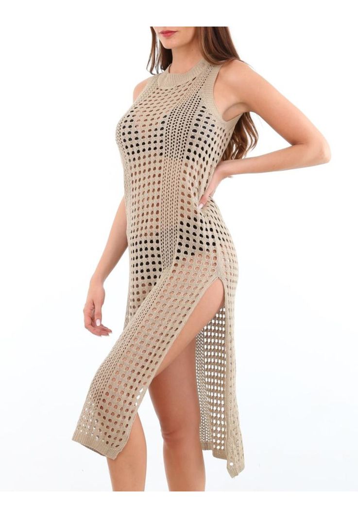 Salida de playa vestido largo beige-3
