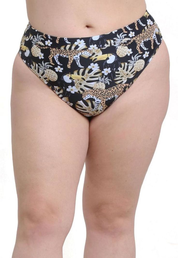 Bikini calzon alto con pretina estampado amarillo