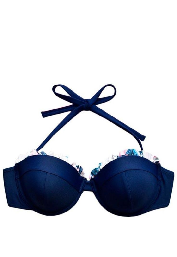 Bikini strapless con vuelos azul-2