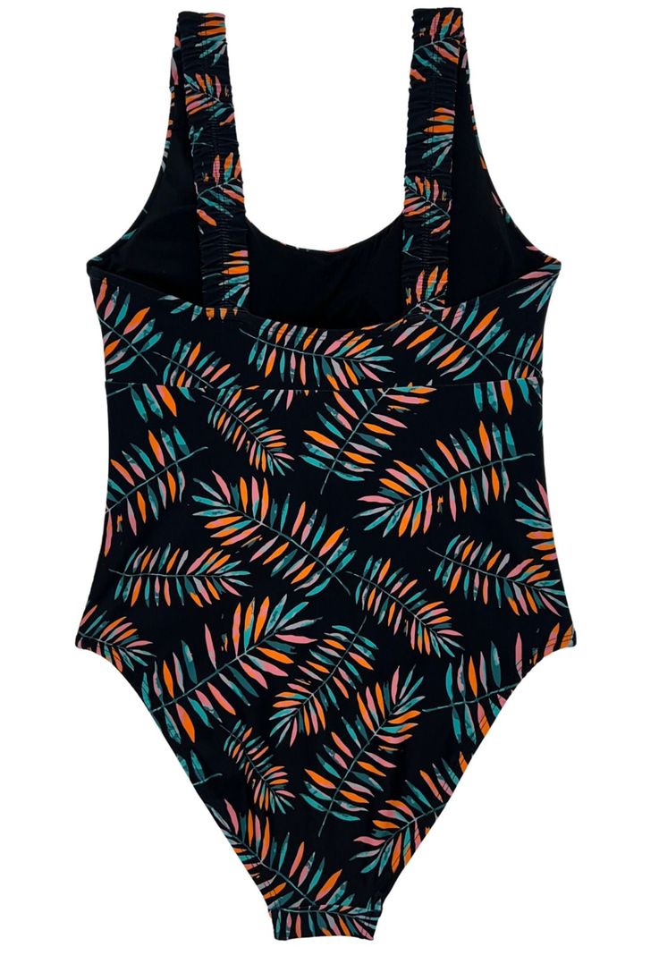 Traje de baño tirantes arruchados estampado hojas-1