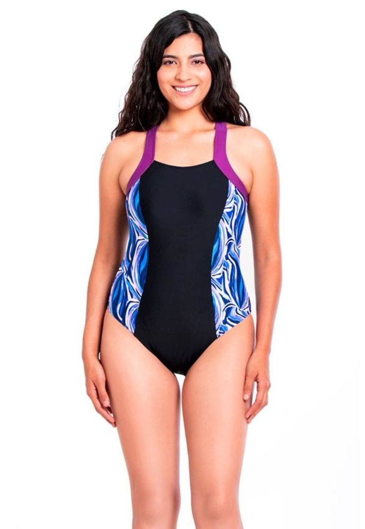 Traje de baño enterito deportivo con cierre color est morado-0