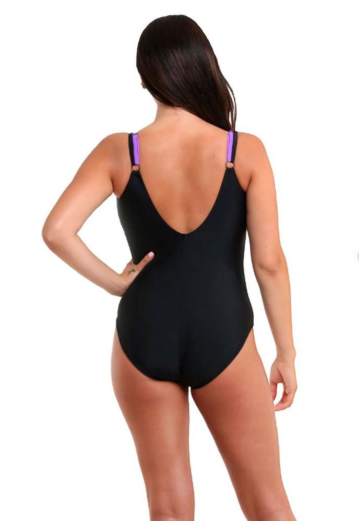 Traje de baño deportivo con vivos morado-1