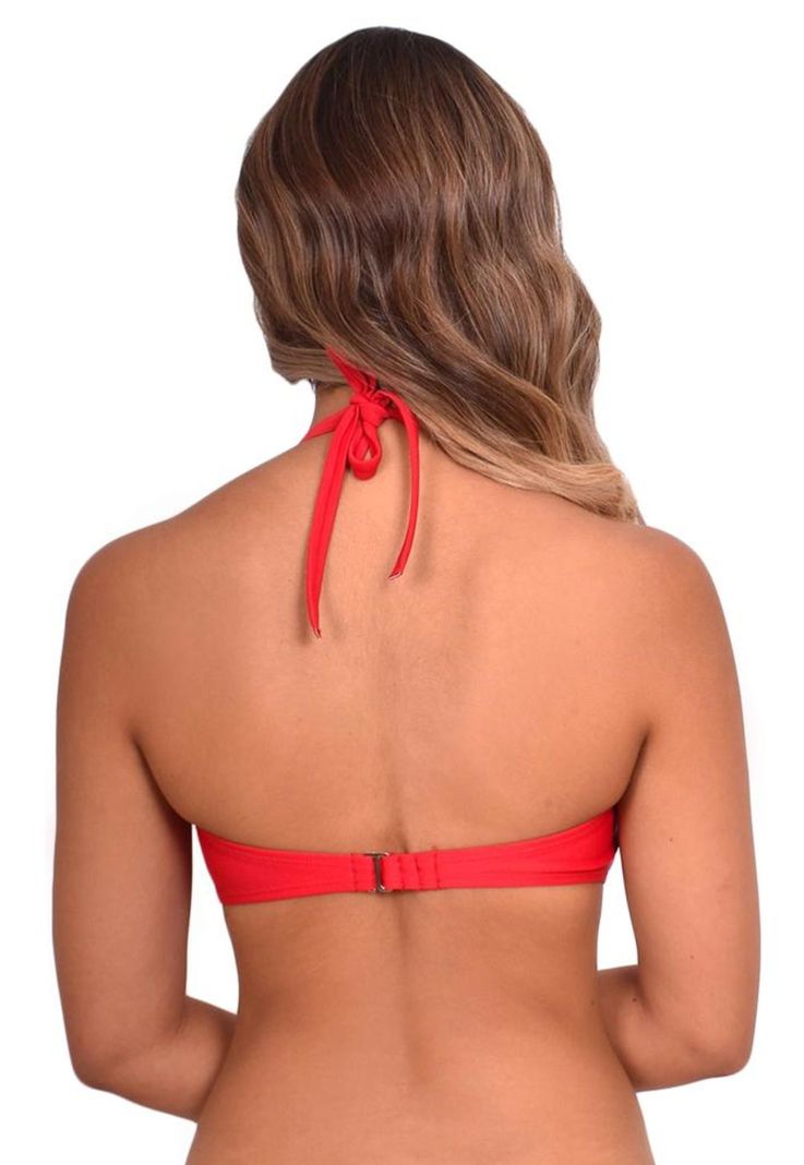 Bikini strapless con vuelos rojo-1