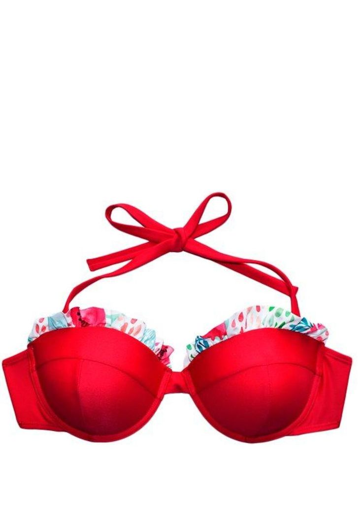 Bikini strapless con vuelos rojo-2
