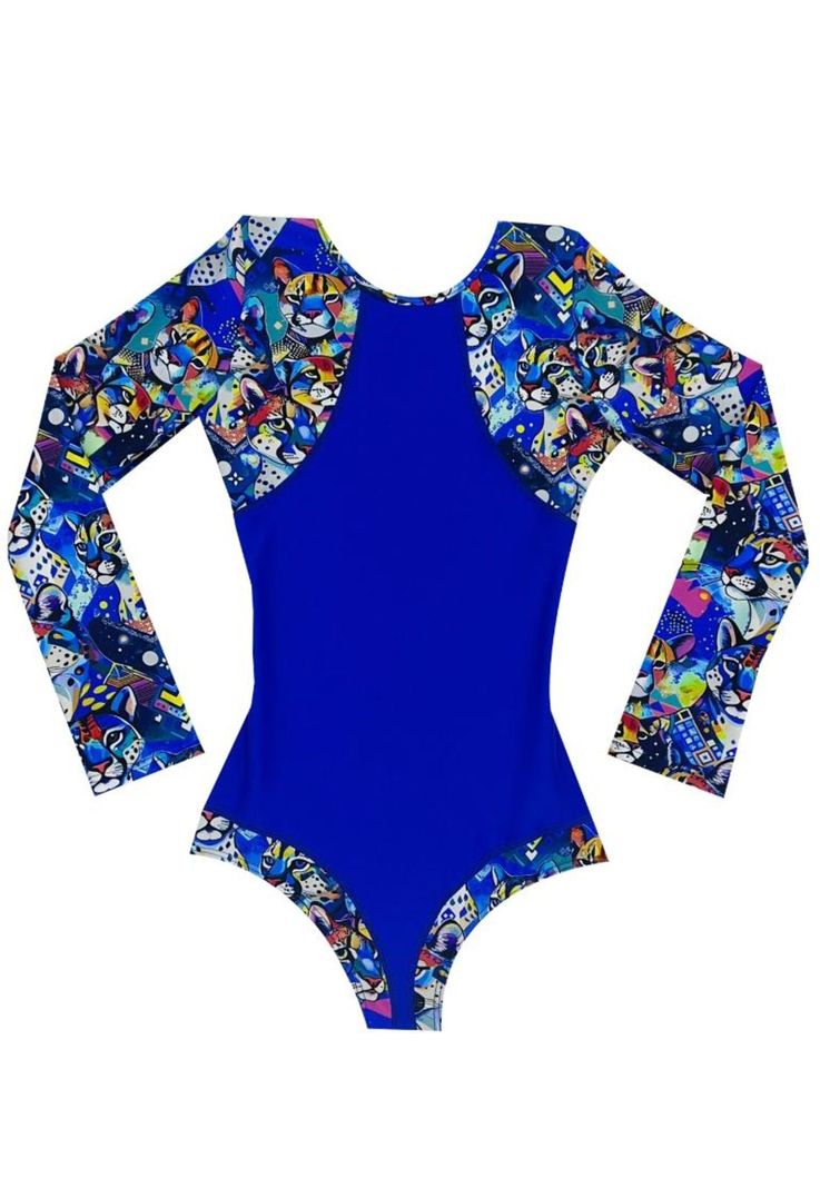 Traje de baño de niña manga larga azul-0