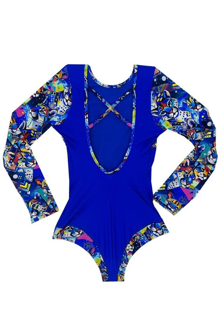 Traje de baño de niña manga larga azul-1