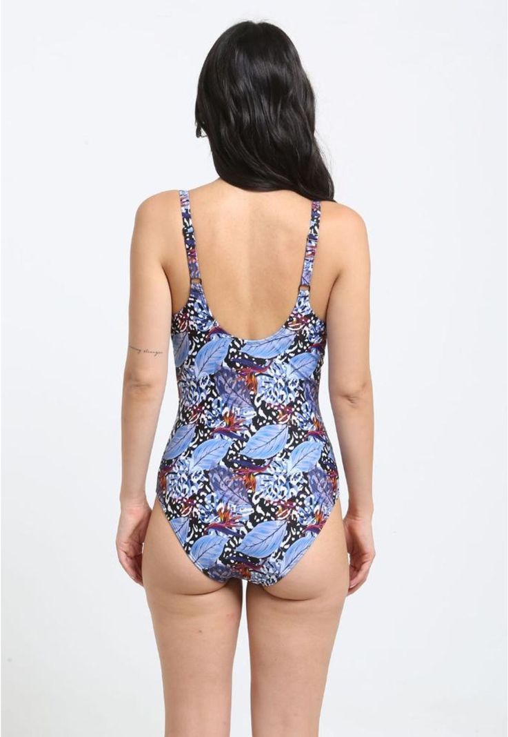 Traje de baño con vuelos estampado azul-1