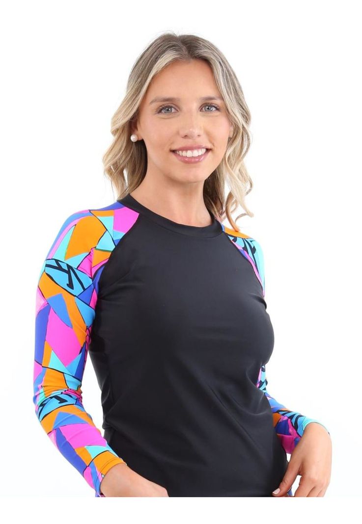 Polera mujer protección UV estampado azul-0