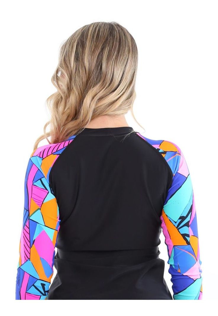 Polera mujer protección UV estampado azul-1
