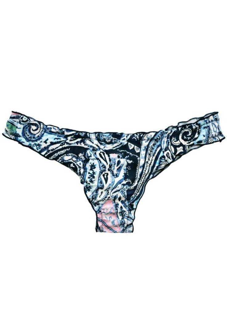Bikini calzon tanga arruchada estampado azul Diseno 1 XS