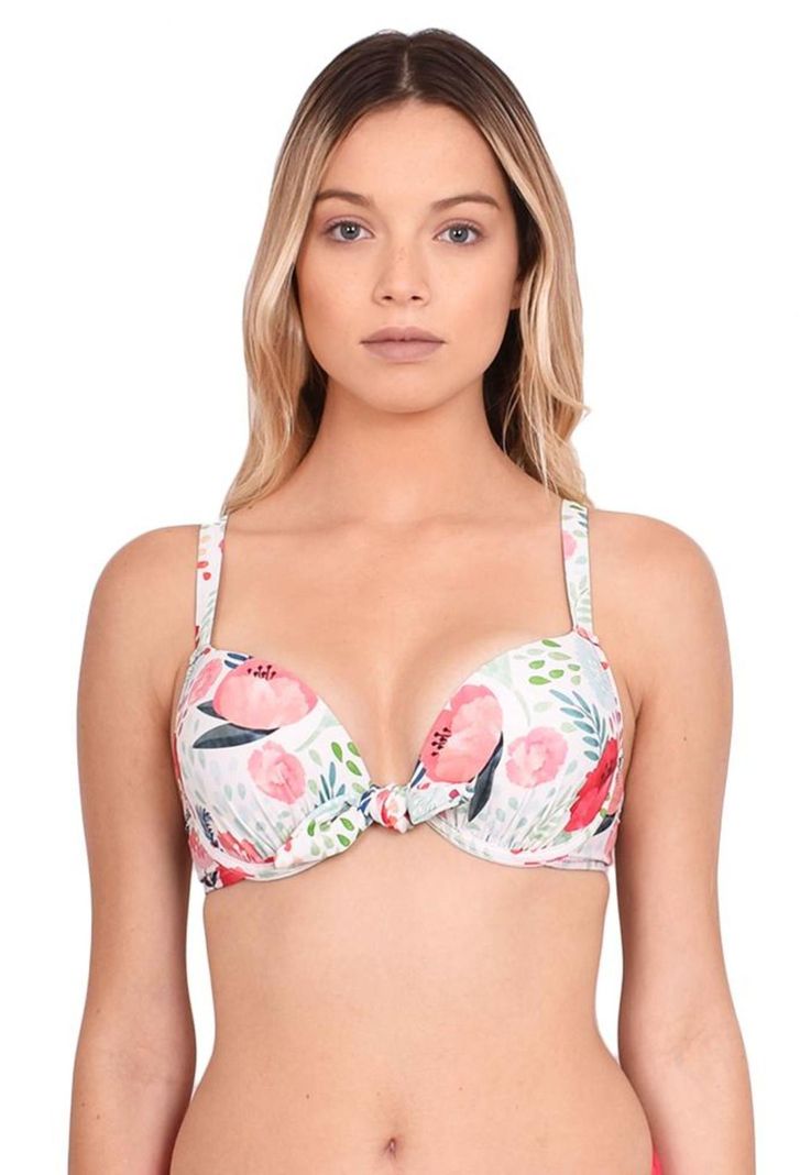 Bikini push up estampado rojo con nudo-0