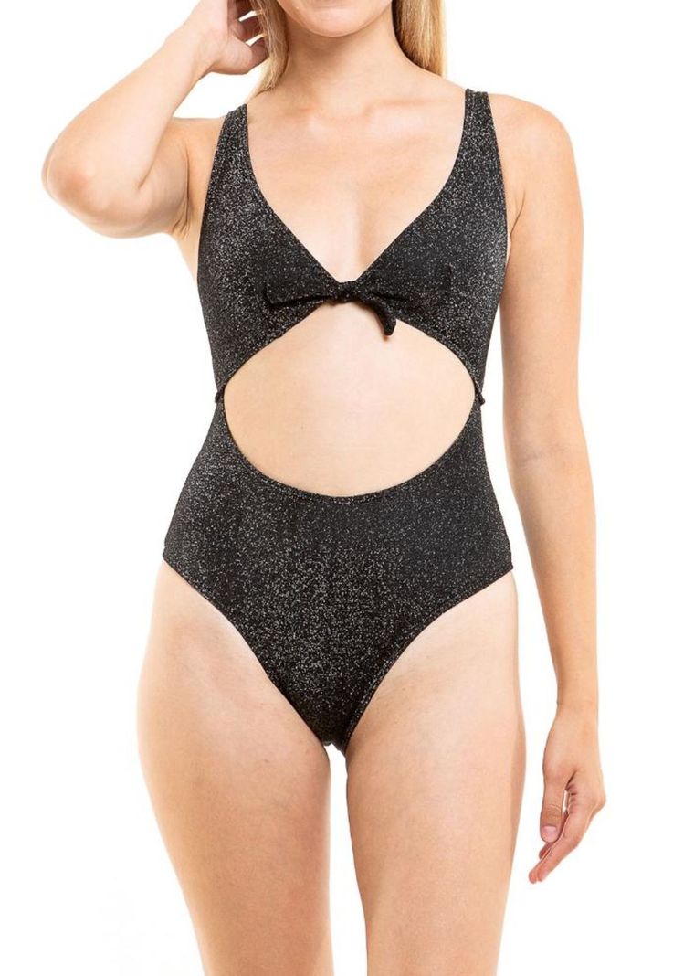 Trikini con nudo ajustable negro brillante-0