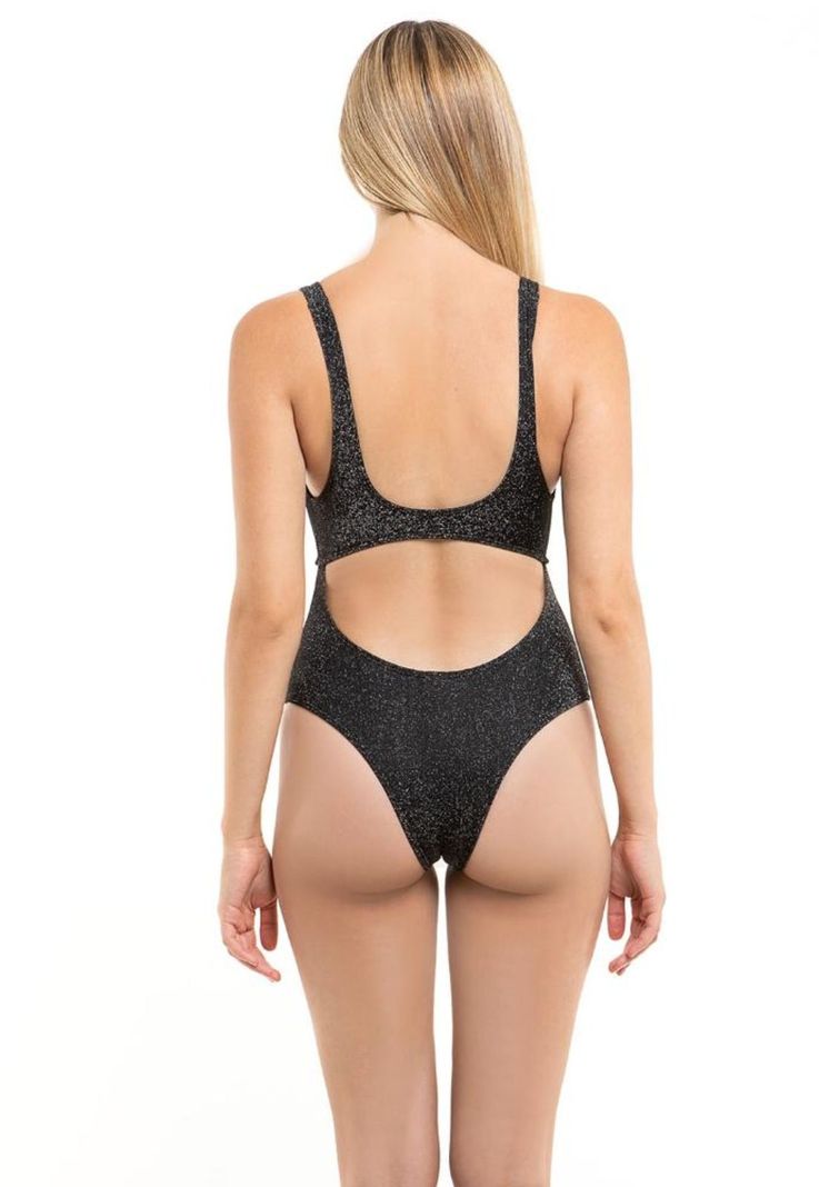 Trikini con nudo ajustable negro brillante-1