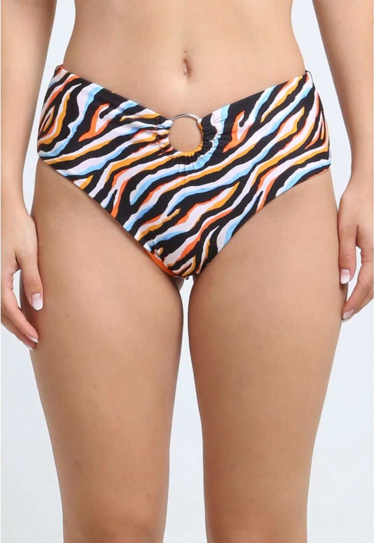 Bikini calzon alto argolla estampado naranja Diseno 1 S