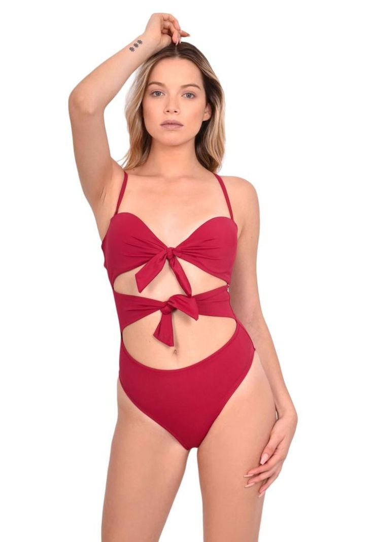 Trikini con doble nudo color rojo-0