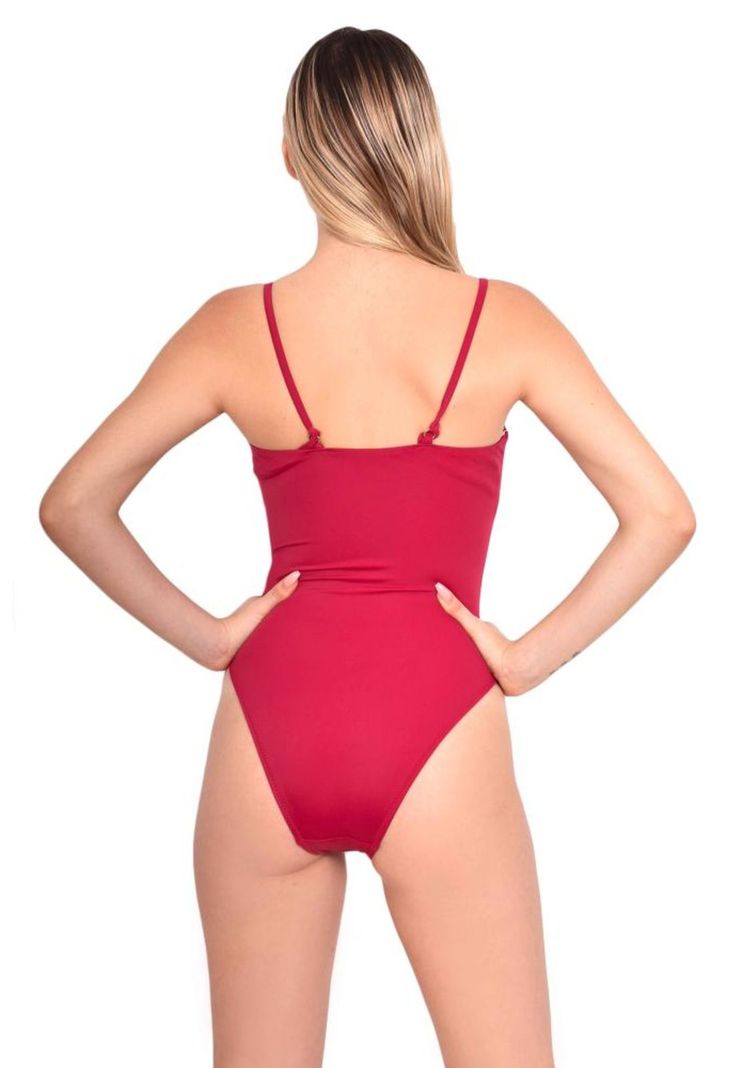 Trikini con doble nudo color rojo-1