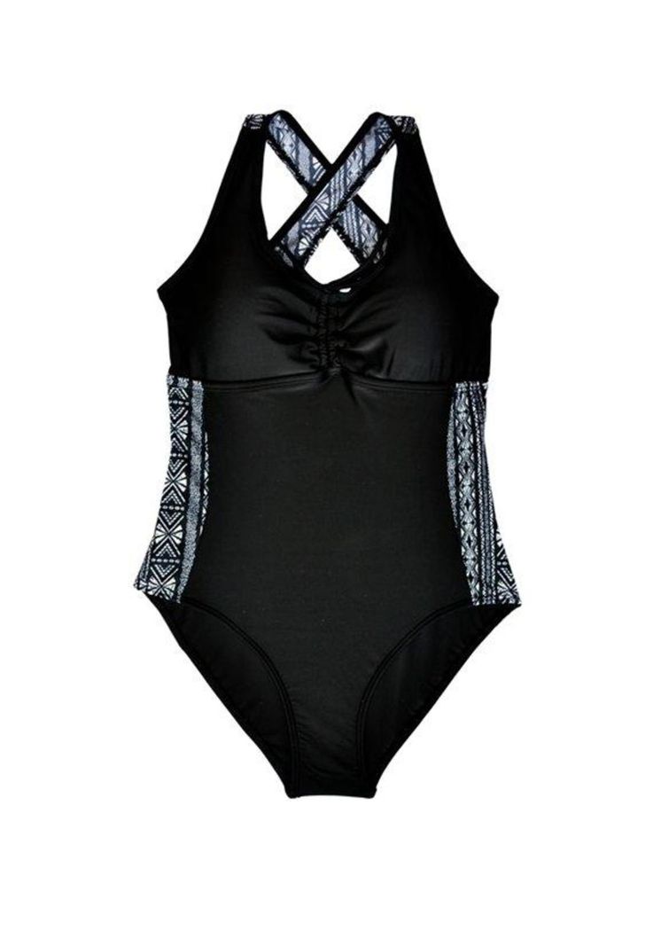 Traje de baño deportivo para busto grande estampado negro-0