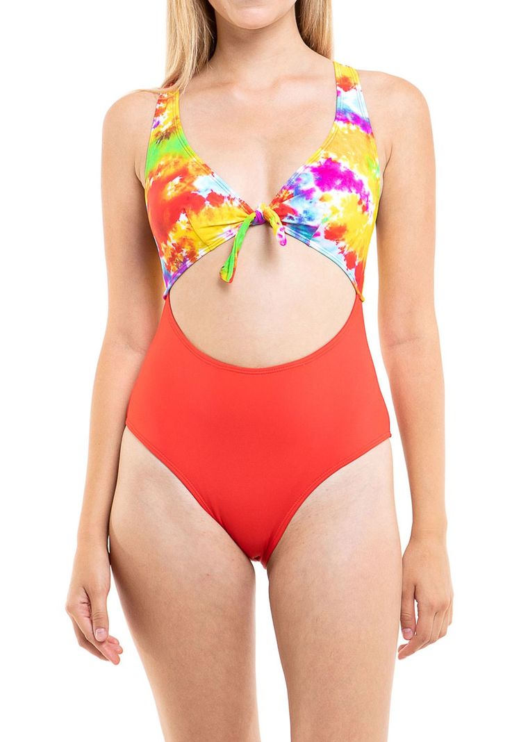 Trikini con nudo ajustable estampado  rojo-0